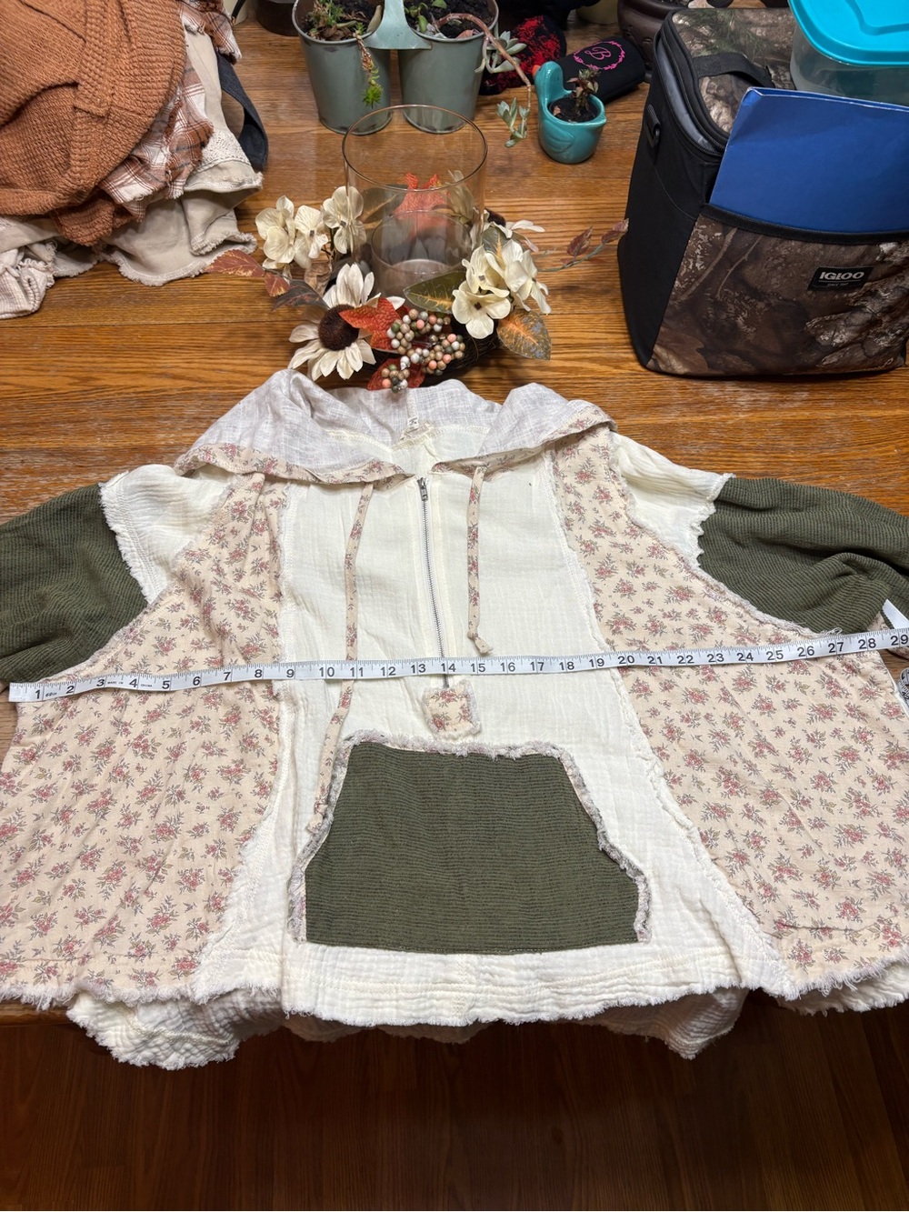 Pol. Cream & Olive Floral Panel Hoodie - Women Tops - Picture 6 of 9